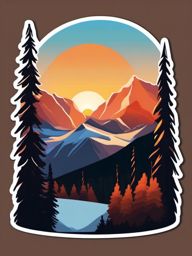 Sunset over snowy peaks sticker- Majestic and serene, , sticker vector art, minimalist design