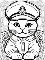 Kitty in a Sailor Hat Coloring Pages - Sailor Kitty Ready for Adventure  minimal black outline printable sheet, coloring page