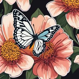 Butterfly on a Flower Sticker - Butterfly perched on a blooming flower, ,vector color sticker art,minimal