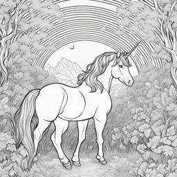 unicorn coloring pages - inquisitive unicorn exploring the depths of a mystical, overgrown labyrinth filled with secrets. 