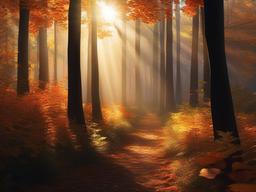 Thanksgiving Wallpaper-A peaceful autumn forest, with soft sunlight filtering through the trees, creating a serene Thanksgiving atmosphere.  aesthetic background wallpaper