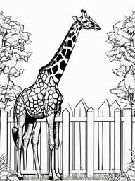 Giraffe Coloring Pages - Giraffe peeking over a tall fence  simple coloring pages