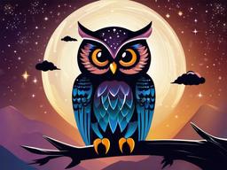 Owl clipart - owl surrounded by stars at night  