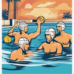 Pool Water Polo Clipart - Water polo players strategizing in the pool.  color vector clipart, minimal style