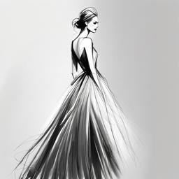 drawing of a dress in a fashion show  minimal rough sketch scribbles,doodles,black and white