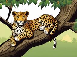 Leopard Cartoon - Cartoon of leopard relaxing on tree  