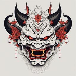 hannya design tattoo  simple color tattoo,white background,minimal