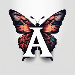 butterfly with letter a tattoo  simple color tattoo, minimal, white background