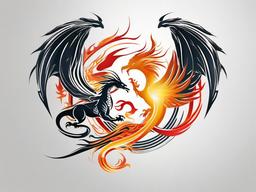 Dragon and Phoenix Tattoo Designs - Stunning designs combining dragons and phoenix.  simple color tattoo,minimalist,white background