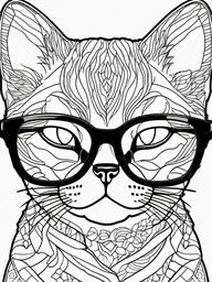 Kitty with Glasses Coloring Pages - Smart Kitty Wearing Glasses  minimal black outline printable sheet, coloring page