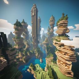 floating city in the sky with futuristic skyscrapers - minecraft house design ideas 