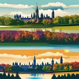 Ottawa clipart - Parliament Hill and Ottawa River,  color vector clipart