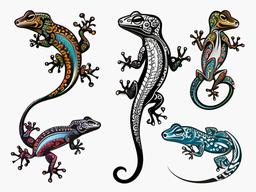 Tattoo Gecko Designs - Various artistic designs featuring geckos in different styles.  simple color tattoo design,white background