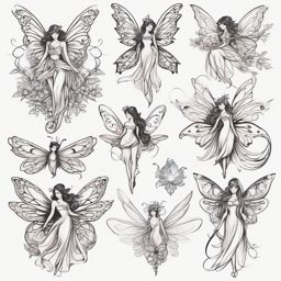 Fairy tattoos: Enchanting depictions of fairies, adding a touch of magic and whimsy.  color tattoo style, minimalist, white background