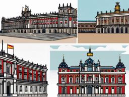 Madrid clipart - Royal Palace of Madrid and Plaza Mayor,  color clipart, vector art