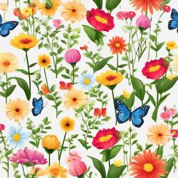 Spring Flower clipart - garden with butterflies  clipart