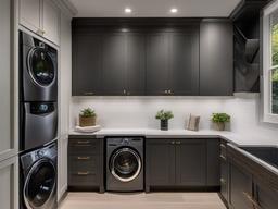 In the laundry room, High Tech interior design includes smart appliances, organized storage, and a clean aesthetic that makes chores feel more manageable and stylish.  