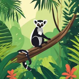 Cute Lemur in a Jungle Oasis  clipart, simple