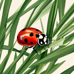 Ladybird clipart - realistic ladybird on a blade of grass  color,minimalist,vector clipart