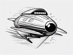 Spaceship Tattoo - A sleek spaceship tattoo embarking on a journey  few color tattoo design, simple line art, design clean white background