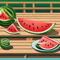 watermelon clipart: ready to be sliced on a picnic table. 