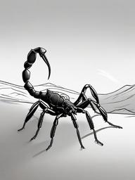 drawing of a scorpion in the desert  minimal rough sketch scribbles,doodles,black and white