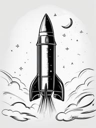 drawing of a rocket in space  minimal rough sketch scribbles,doodles,black and white