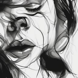 drawing of parted lips  minimal rough sketch scribbles,doodles,black and white