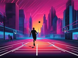 basketball clip art,dribbling through a neon-lit city court 