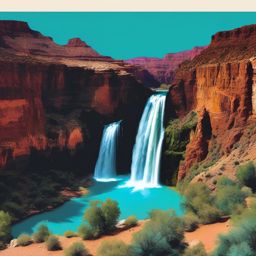 Grand Canyon Havasu Falls sticker- Stunning turquoise waterfall in the Grand Canyon, , sticker vector art, minimalist design