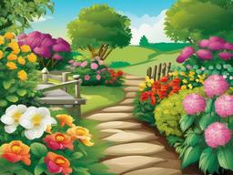 Garden clipart - garden path with blooming plants  clipart