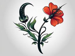 Scorpio and Flower Tattoo - Symbolize beauty and strength with a tattoo featuring both a Scorpio symbol and a flower.  simple vector color tattoo,minimal,white background