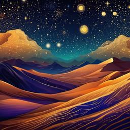 Desert Night Sky Background with Starry Night Over Sahara Desert wallpaper splash art, vibrant colors, intricate patterns