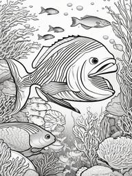 Cleaner Fish Coloring Pages - Reef Helpers Cleaning Larger Fish  black outline printable sheet, coloring page