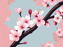 Cherry Blossom Branch Clipart - A branch of cherry blossoms in full bloom.  color vector clipart, minimal style