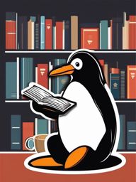 Penguin Reading Book Sticker - A penguin engrossed in a good book, creating a cozy and intellectual atmosphere. ,vector color sticker art,minimal