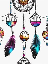 Disco Ball Dreamcatcher - Combine the allure of dreams with the vibrant reflections of a disco ball in a dreamcatcher tattoo.  minimal tattoo style, white background