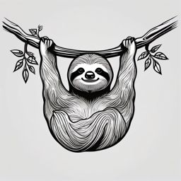 Sloth Tattoo - Relaxed sloth hanging from a tree branch, emblem of leisure  few color tattoo design, simple line art, design clean white background