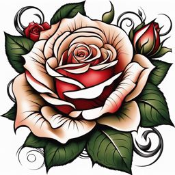 Thorned rose tattoo, Tattoos featuring roses with thorns, symbolizing strength and beauty.  color, tattoo patterns, white clean background