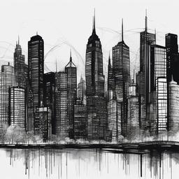 drawing of a city skyline  minimal rough sketch scribbles,doodles,black and white