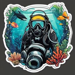 Scuba Mask Sticker - Underwater exploration, ,vector color sticker art,minimal