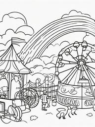 Rainbow Coloring Page - Rainbow over a playful carnival scene.  easy,simple,minimal,coloring pages,black and white outline