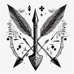 Clover arrow tattoo: Direction and luck combined, pointing towards positive vibes.  black white tattoo, white background