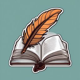 Book and Quill Sticker - Open book with a feather quill, ,vector color sticker art,minimal