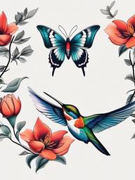 butterfly hummingbird tattoo  simple color tattoo,white background,minimal
