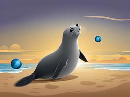 Seal Cartoon - Cartoon of seal balancing a ball  