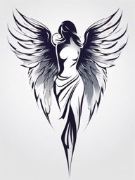 Angel Tattoo-modern and abstract interpretation of an angel, capturing the essence of divine grace. Colored tattoo designs, minimalist, white background.  color tatto style, minimalist design, white background