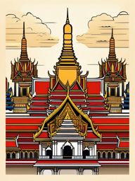 Bangkok clipart - Wat Phra Kaew and Grand Palace in Thailand, ,color clipart vector style