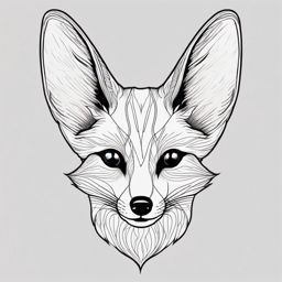 Fennec Fox Tattoo - Enigmatic fennec fox with large ears  few color tattoo design, simple line art, design clean white background