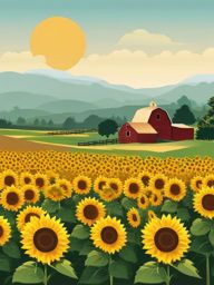 Sunflower Field clipart - Sunflower field in full bloom, ,vector color clipart,minimal